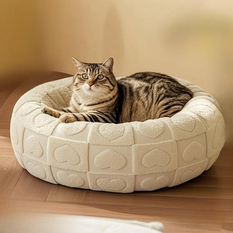 Dozpets Cozy Cat Bed  Soft Plush Cat Bed with Heart Pattern NonSlip Base Warm  Durable Pet Nest for Indoor Cats